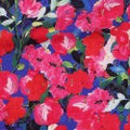 Kudottu viskoosi: Kukat koboltti-fuksia-punainen-kulta