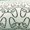 Puuvilla-elastaani digitrikoo: Pelikonsolit - happy gamer by lycklig design, hyvin vaalea vedenvihre&auml;(n. 160 cm leve&auml;)