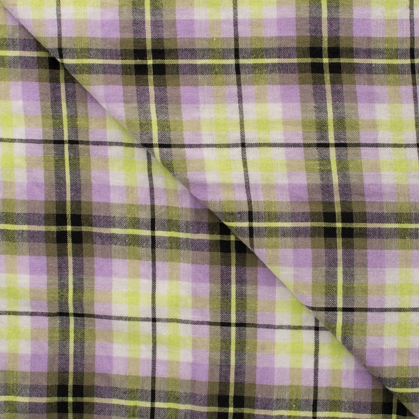 Kudottu, pehme&auml; puuvilla: Ruudullinen, kelta-musta-liila