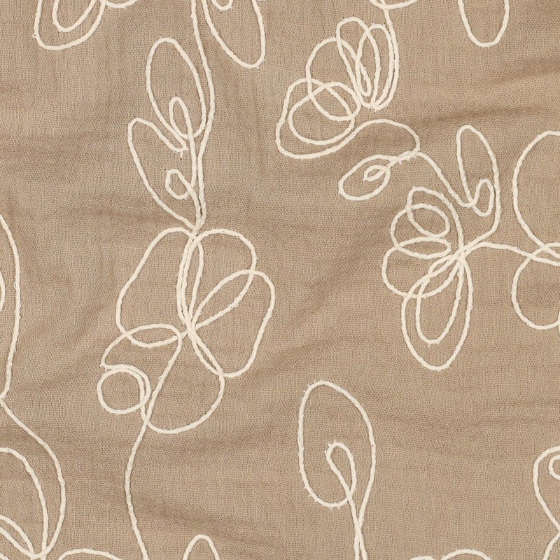 Double gauze, brodeerattu: Kaarevat kukat, beige