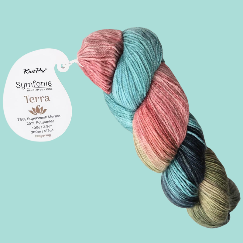 K&auml;sinv&auml;rj&auml;tty merinosukkalanka, Knit pro Terra moniv&auml;rinen 100g: Spring Blush