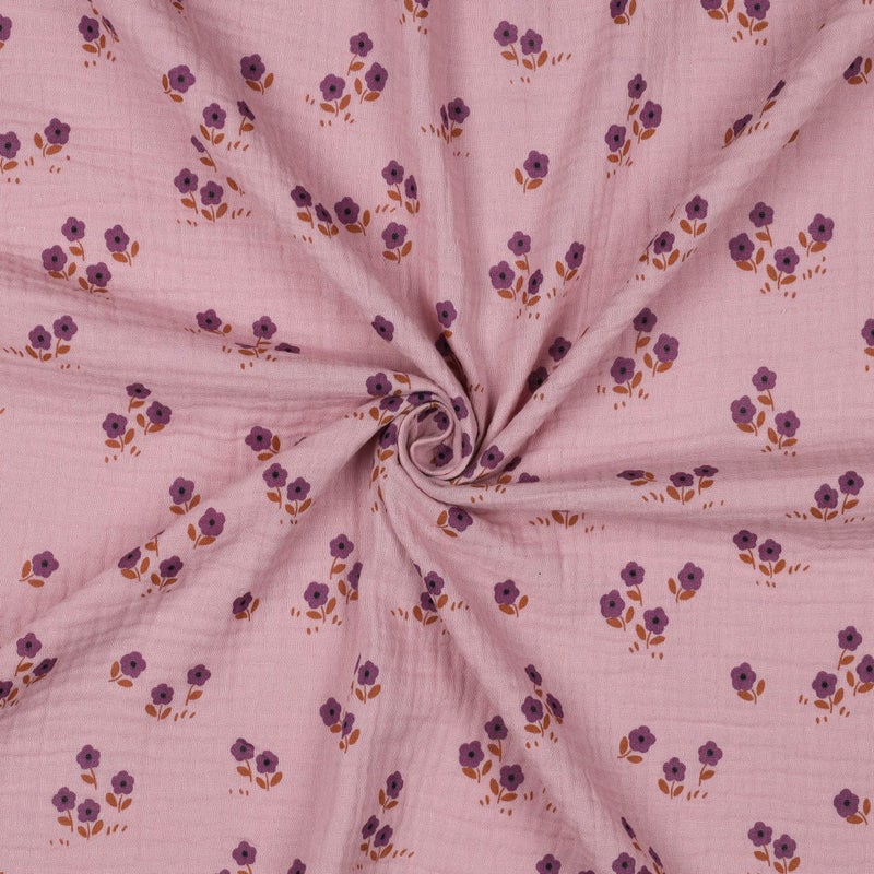 Double gauze: Pienet kukat, vaalea mauve