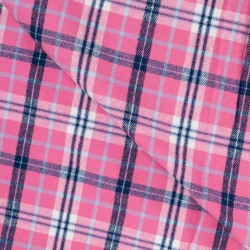 Kudottu keskipaksu flanelli, 100 % puuvilla: Ruudut, pinkki-tummansini