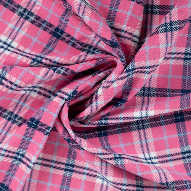 Kudottu keskipaksu flanelli, 100 % puuvilla: Ruudut, pinkki-tummansini