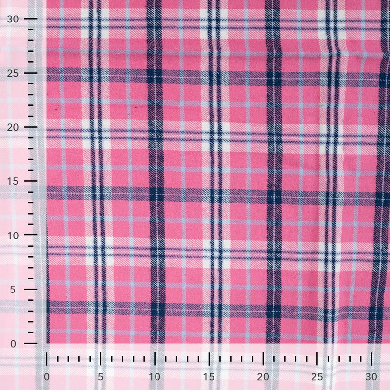 Kudottu keskipaksu flanelli, 100 % puuvilla: Ruudut, pinkki-tummansini
