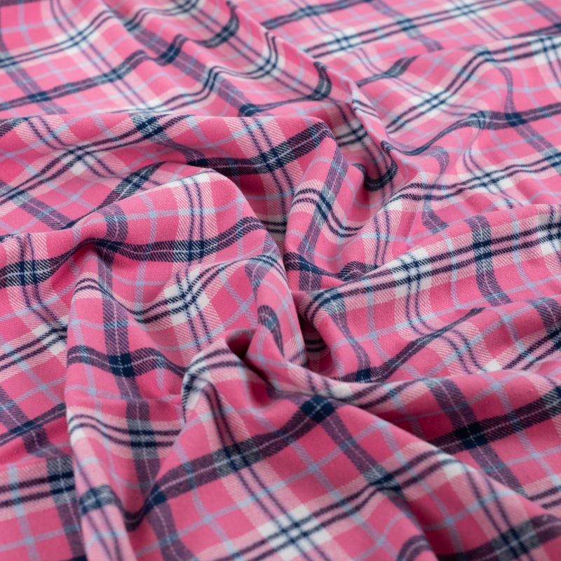 Kudottu keskipaksu flanelli, 100 % puuvilla: Ruudut, pinkki-tummansini