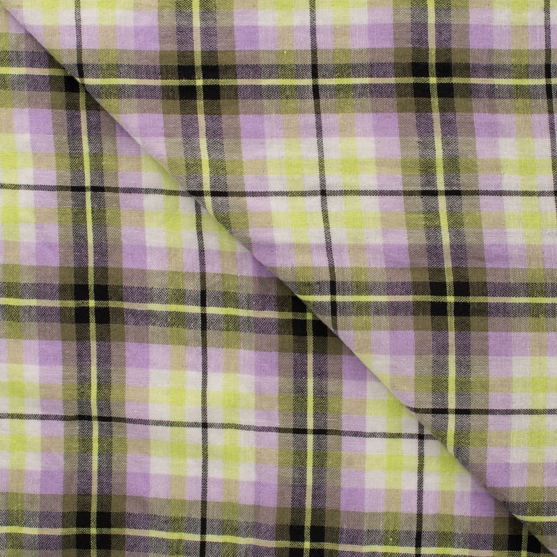 Kudottu, pehme&auml; puuvilla: Ruudullinen, kelta-musta-liila